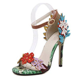 Beautiful Faux Snakeskin Open-Toe Ankle Strap High Heeled Sandals
