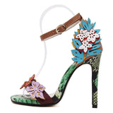 Beautiful Faux Snakeskin Open-Toe Ankle Strap High Heeled Sandals - Kalsord