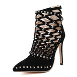 Women's Gladiator Caged Ankle Boots Stiletto High Heels Bootie