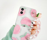Cute Transparent Peach Hand Strap Phone Case/Cover For iPhone