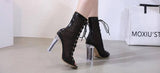 Women's Lace-Up Ankle Boots Sandal Open Toe Transparent High Heels Booties Fashion Chunky Heel - Kalsord