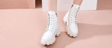 Women's Shiny Fashion Platform Boots- White, Black - Kalsord