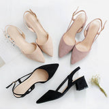 Casual Pointed Toe Slingback Square Women's Sandals Pumps/Heels- Black Pink Nude