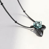 Genuine s925 Silver Blue Rose  Crystal Pendant Necklace