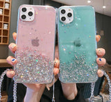 Chain Necklace Lanyard Phone Case For iPhone 11 Pro Max X XS XR Xs Max 6 6S 7 8 Plus Glitter Bling Clear Soft TPU Cover