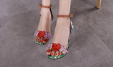 Beautiful Faux Snakeskin Open-Toe Ankle Strap High Heeled Sandals - Kalsord