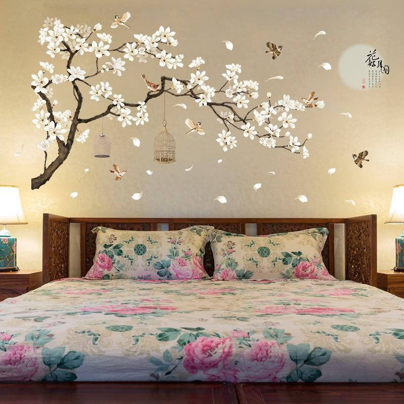 187*128cm Big Size Tree DIY Wall Stickers Birds Flower Home Decor Wallpaper For Living Room Bedroom - Kalsord