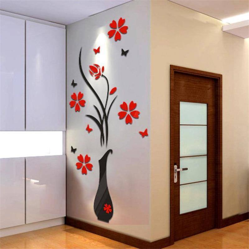 80*40 cm DIY Vase Flower Tree 3D Wall Stickers Decal Home Decor For Living Room | Bedroom | Kitchen Decorations - Kalsord