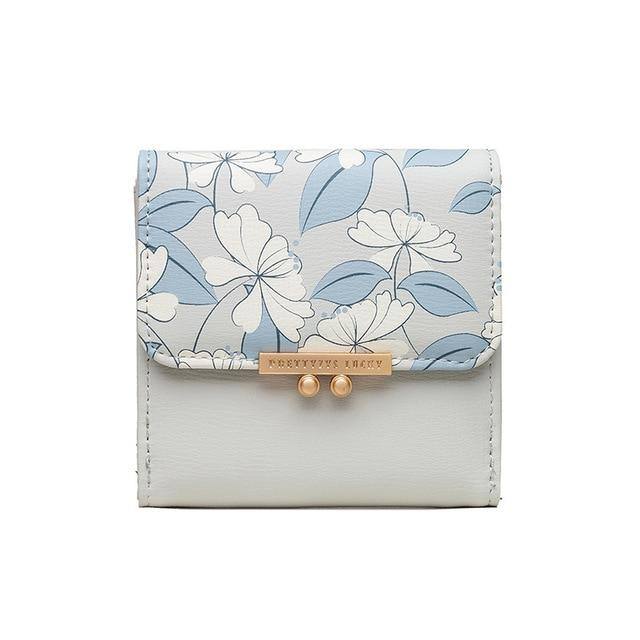 Women's Small Floral Printed Purse | Wallet- Blue, Pink, Black - Kalsord