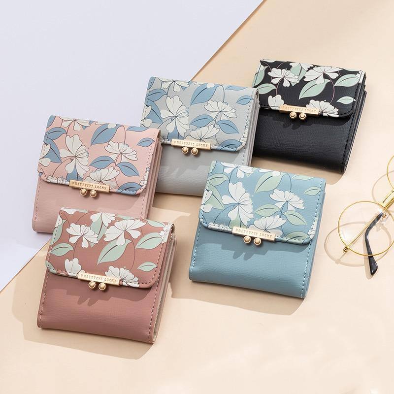 Women's Small Floral Printed Purse | Wallet- Blue, Pink, Black - Kalsord