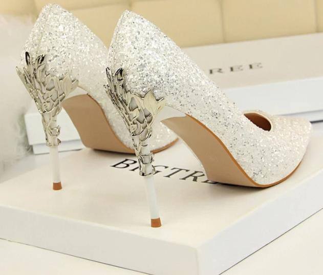 Sequin Glittering | Shiny Thin Pointed Toe Decorated High Heels – Kalsord