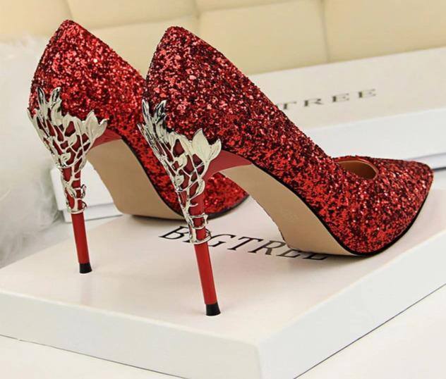 Sequin Glittering | Shiny Thin Pointed Toe Decorated High Heels – Kalsord