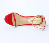 Women's Buckle Strap High Heel open-toe Red Sandal Heels - Kalsord