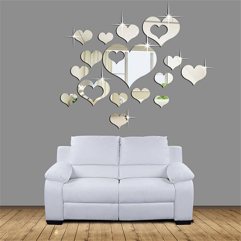 3D DIY Mirror Love | Hearts Wall Sticker Decal  for Living Room | Bathroom | Bedroom Modern Style Home Room Art Mural Decor - Kalsord