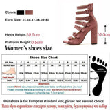 Hollow Belt Buckle Thick Square Heels Peep Toe Gladiator Sandals - Kalsord