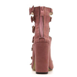 Hollow Belt Buckle Thick Square Heels Peep Toe Gladiator Sandals - Kalsord
