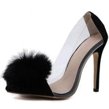 Fluffy Clear | Transparent Slip-On Thin Pointed Heel High | Pump