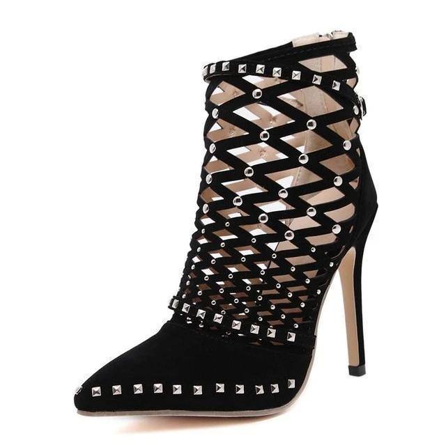 Women's Gladiator Caged Ankle Boots Stiletto High Heels Bootie - Kalsord