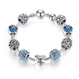 Women's Charming Silver Bracelet | Bangle | Heart and Flower Beads Women Wedding Jewelry 4 Colors 18CM 20CM 21CM