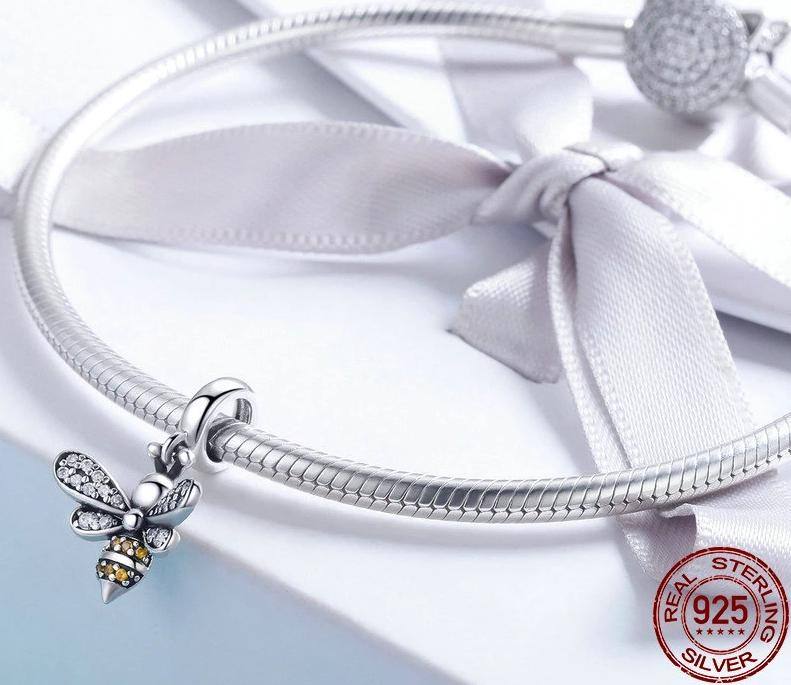 Women's Genuine 925 Sterling Silver Crystal Bee DIY Bracelets | Necklace Attachment | Jewelery - Kalsord