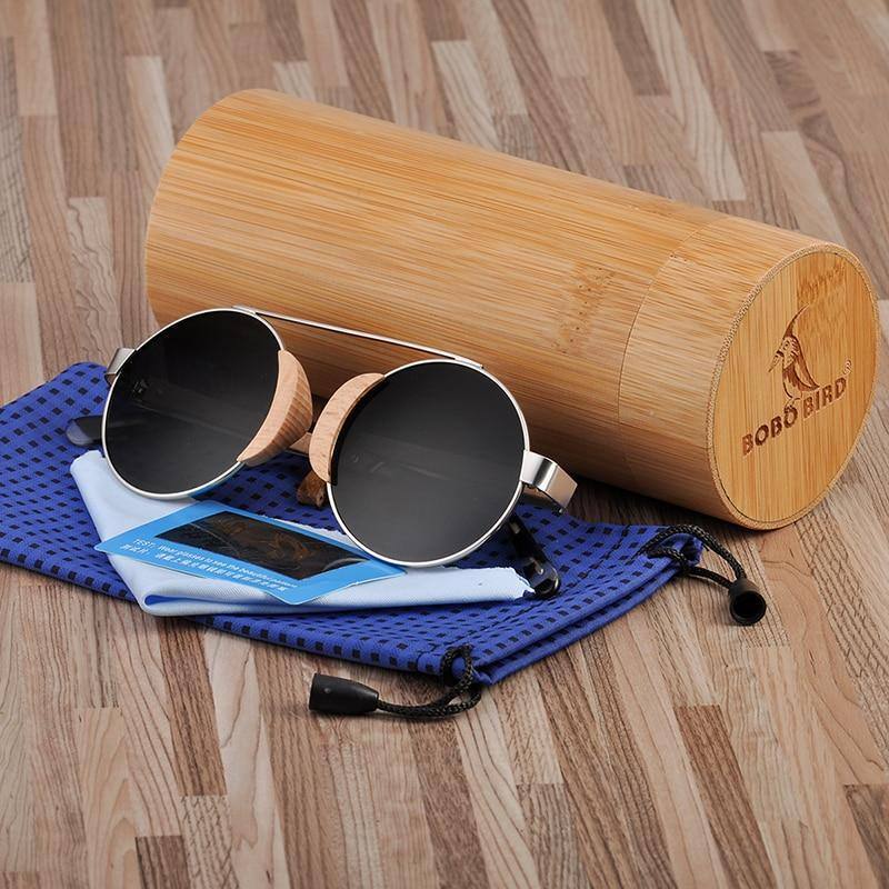 Round Polarized Wooden Sunglasses w/ Gift Boxsunglasses - Kalsord