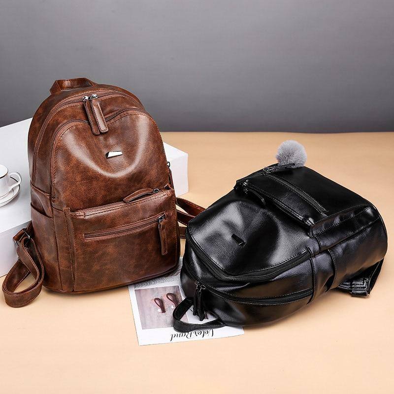 Women's Brown | Black Faux Leather Backpack For School | College | Travelbags - Kalsord