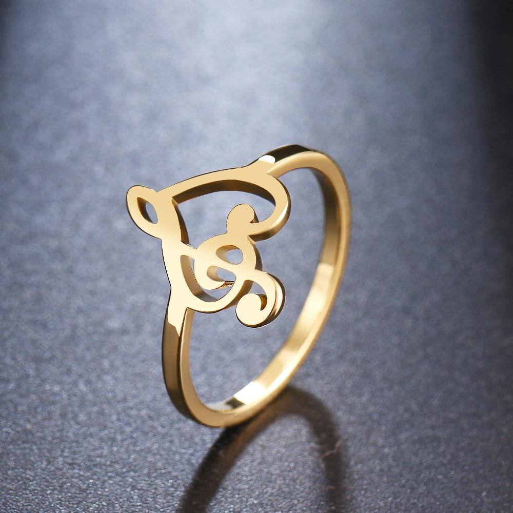 Abstract Music Note/Heart Golden/Silver Ring For Female - Kalsord