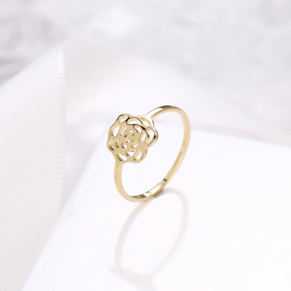 Thin Abstract Flower Shaped Stainless Steel Ring For Women - Kalsord