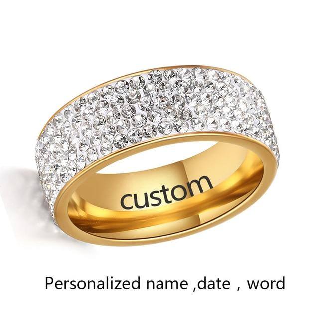 Custom/Personalized Rhinestone Ring For Women- Gold/Silver - Kalsord