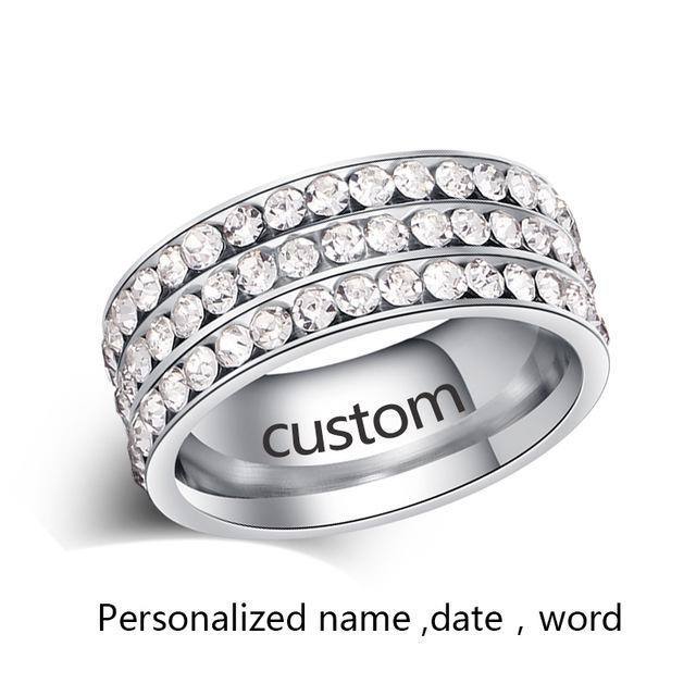 Custom/Personalized Rhinestone/Gem Gold/Silver Stainless Steel Ring For Women - Kalsord