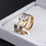 Shiny Golden Polished Zircon Couple Pair Rings For Men/Women - Kalsord