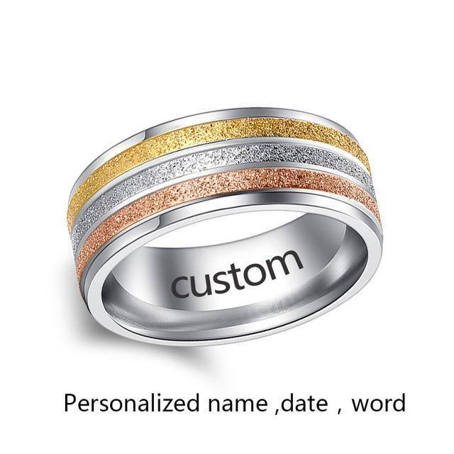 Custom/Personalized Name Three Colored Lines Ring For Women - Kalsord