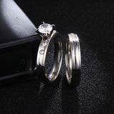 Silver Couple Pair Rings For Men Women w/ Zircon Crystal - Kalsord