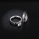 Silver Couple Pair Rings For Men Women w/ Zircon Crystal - Kalsord