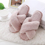 Winter Women's Warm Faux Fur Home Slip On Slippers/Slides- Black Pink Grey - Kalsord