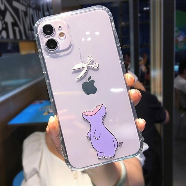 Cartoon Animal Dinosaur | Shark Transparent Bumper Shockproof iPhone Case/Back Cover