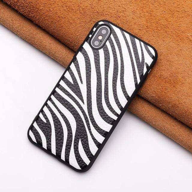 Zebra Stripes Textured Leather Phone Case For iPhone 7 8 X Xr 6 6s 7p Xs max 11 11 pro Maxcases - Kalsord