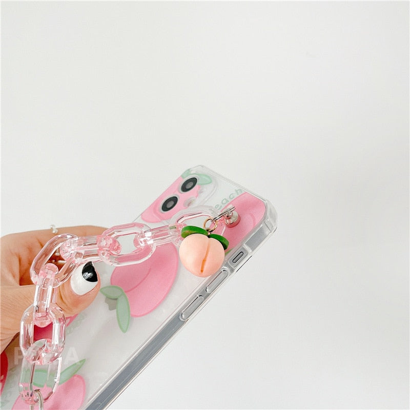 Cute Transparent Peach Hand Strap Phone Case/Cover For iPhone