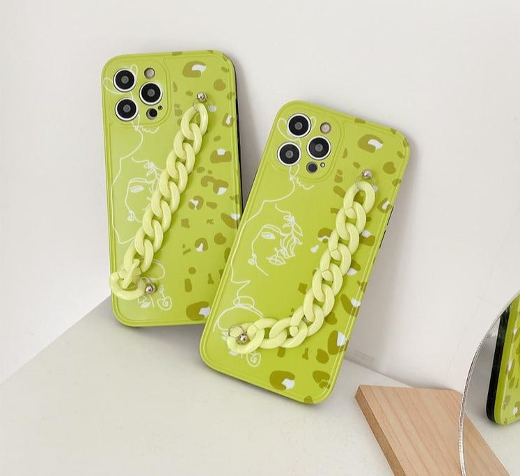 Abstract Art/Leopard Green Lime Bracelet/Chain Strap Phone Case/Cover for iPhone
