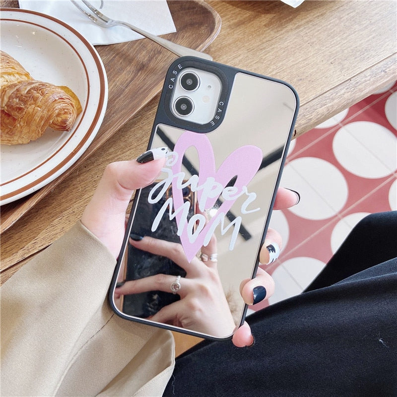 Cute Super Mom Hearts/Mirror Soft Phone Case for iPhone