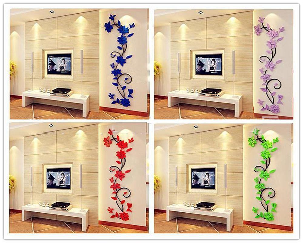 DIY 3D Acrylic Crystal Flower Wall Stickers | Decoration  Decal Wall Poster Home Decor Bedroom Living Room Background Wallpaper - Kalsord