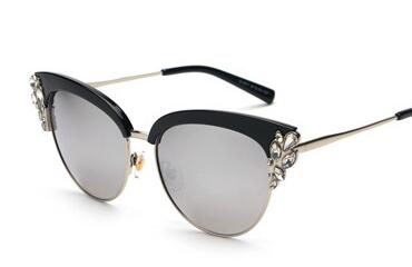 Women's Crystal Flower Cat Eye Sunglassessunglasses - Kalsord