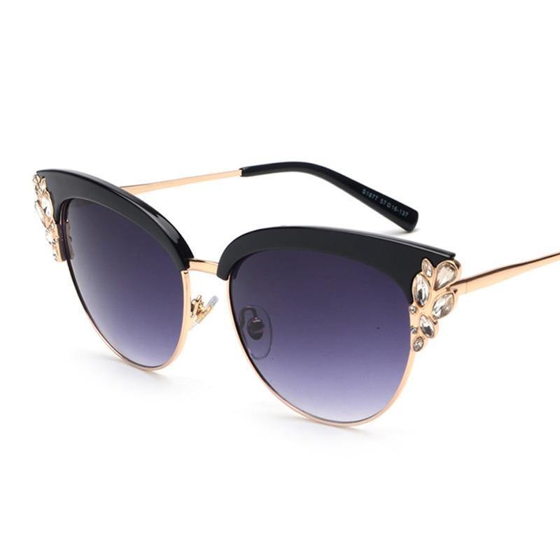 Women's Crystal Flower Cat Eye Sunglassessunglasses - Kalsord