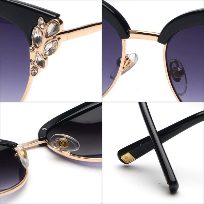 Women's Crystal Flower Cat Eye Sunglassessunglasses - Kalsord