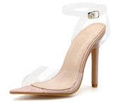 Transparent | Clear Buckle Strap Apricot Open Toe Pump | High Heel Shoe - Kalsord