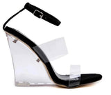 Women's Clear Transparent Ankle Strap Crystal Wedge - Kalsord