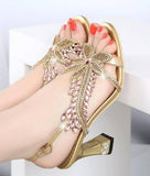 Women's Elegant Butterfly Rhinestone Square Heeled Sandals - Kalsord