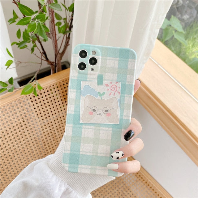 Green Checkered Design Cute Shiba Inu Phone Case/Cover for iPhone