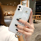 Glitter Powder Holder Phone Case For iPhone 12Pro 11 X XR XS Max 7 8 Plus Transparent Soft TPU Wrist Strap Shockproof Back Cover