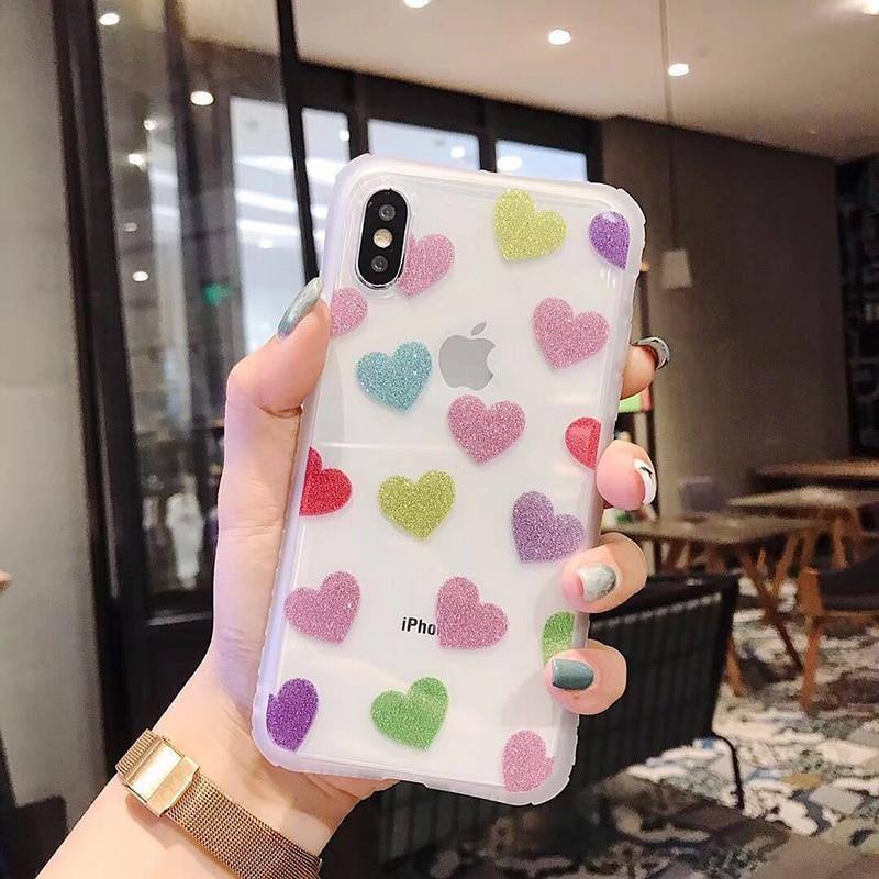 Transparent Colorful Glittering Hearts | Love Phone CaseFor Iphone 7 8 Plus 6s X XS 7 8 Plus 6 6Scases - Kalsord